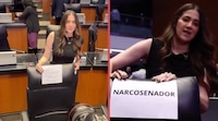 “Narcosenador”: Paloma Sánchez, legisladora del PRI, cuelga letrero en escaño de Inzunza