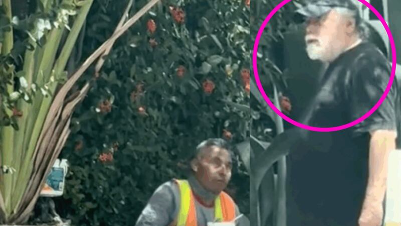 VIDEO: Estadounidense agrede a trabajador que comía en la banqueta de su residencia