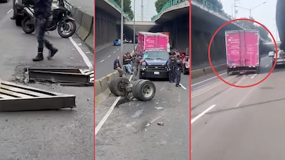 Coladera en mal estado desprende llantas traseras de camión de Liverpool