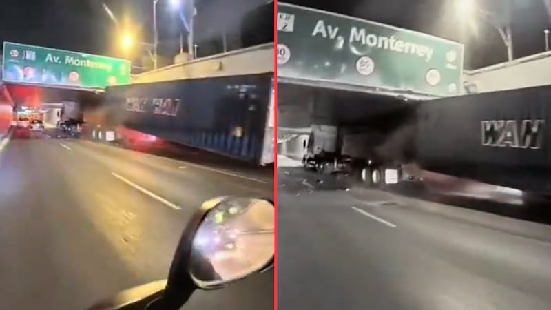VIDEO: Caja de tráiler cae tras atorarse en bajo puente de Viaducto Miguel Alemán
