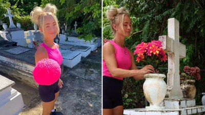 La mujer se muesta contenta con la labor que realiza en panteones