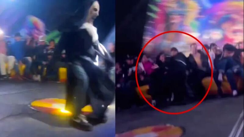 VIDEO: ‘La Monja’ pierde el equilibrio en el juego mecánico de feria y sufre accidente