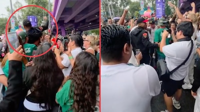Ni la policía se salvó de la fiesta, aficionados cargan a oficial tras triunfo de México