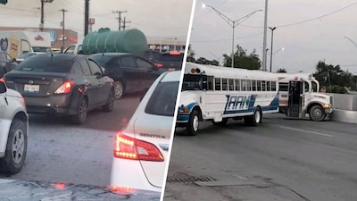 Los alumnos de una escuela fueron bajados de la unidad de transporte para utilizarla luego para estos bloqueos.