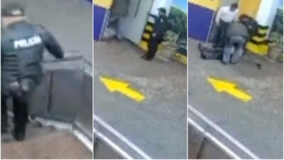 Una cámara de seguridad captó a un policía que estaba presente al momento de la agresión