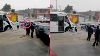 Tres niñas y dos mujeres estaban a punto de ser arrastradas por la corriente de agua