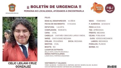 Celic salió rumbo a la farmacia el pasado 22 de junio y desde ese día se desconoce su paradero