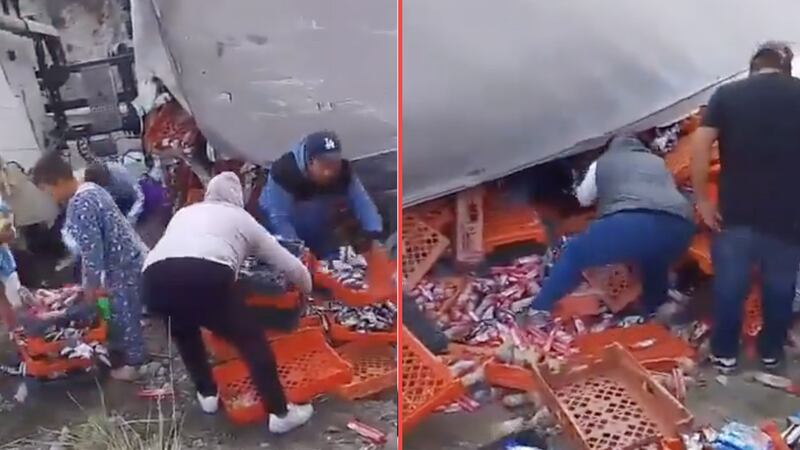 VIDEO: Tráiler de galletas vuelca en la Toluca-Atlacomulco; personas aprovechan para hacer rapiña