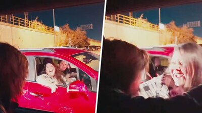 La mujer al principio creyó que era un fan más, pero al reconocerlo bajó a saludarlo