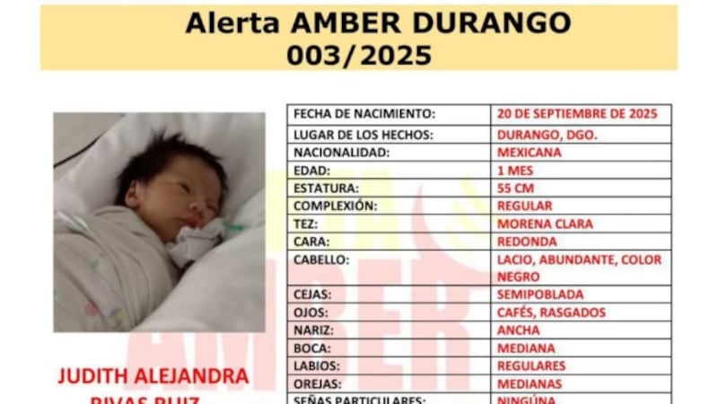 Recuperan a bebé que había sido robada de un hospital en Durango