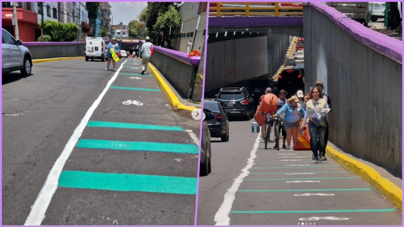 Vecinos y ciclistas pintan por cuarta vez ciclovía en Tlalpan ante falta de infraestructura oficial