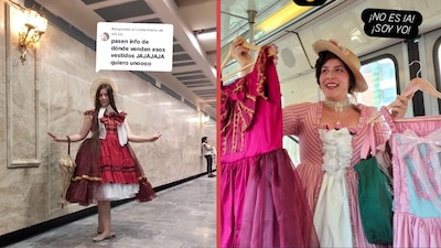 VIDEO: Diseñadora mexicana vende vestidos estilo rococó en plena remodelación de la estación Hidalgo