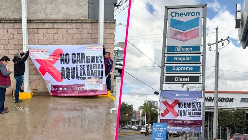 Profeco cuelga lonas de “No cargues aquí, se vuelan la barda con los precios” en gasolineras