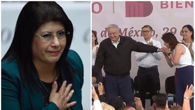 La alcaldesa besó la mano de AMLO en un evento en Tecámac