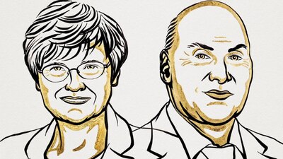 La bioquímica húngara Katalin Karikó y el inmunólogo estadounidense Drew Weissman