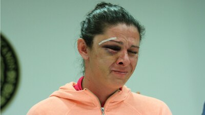 La exdeportista durante una conferencia de prensa en el Senado