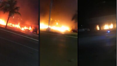 El lote de autos que fue incendiado en Cancún este miércoles por la noche