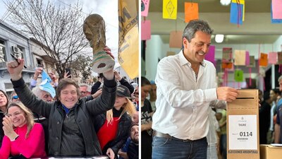 Sergio Massa (der.) lidera las elecciones presidenciales