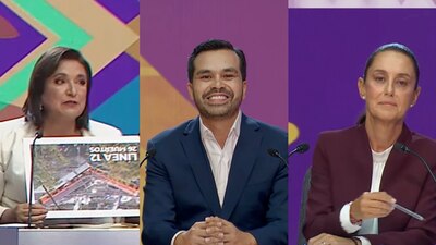 Xóchitl Gálvez, Jorge Álvarez Máynez y Claudia Sheinbaum en el debate