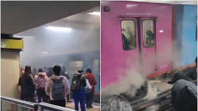En una de las imágenes se observa a personal del Metro usar un extinguidor