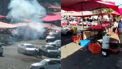 Los vendedores y asistentes al mercado tuvieron que resguardarse