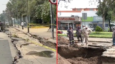 El hundimiento apareció sobre la avenida José Loreto Fabela, en la Gustavo A. Madero, donde ya provocó daños en el pavimento, una fuga de agua y cierres parciales
