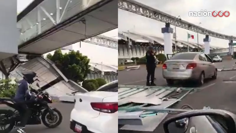 Colapsa estructura metálica de un puente peatonal en el AICM; automovilista salió herida