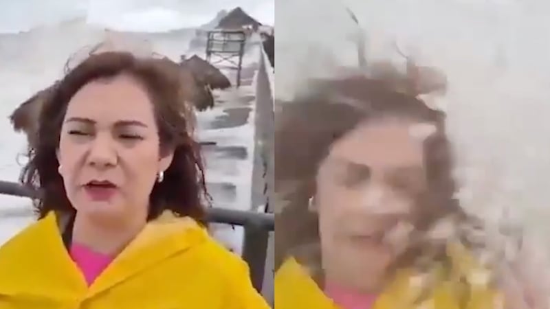 VIDEO: Ola gigante embiste a reportera que cubría los efectos de ‘Polo’