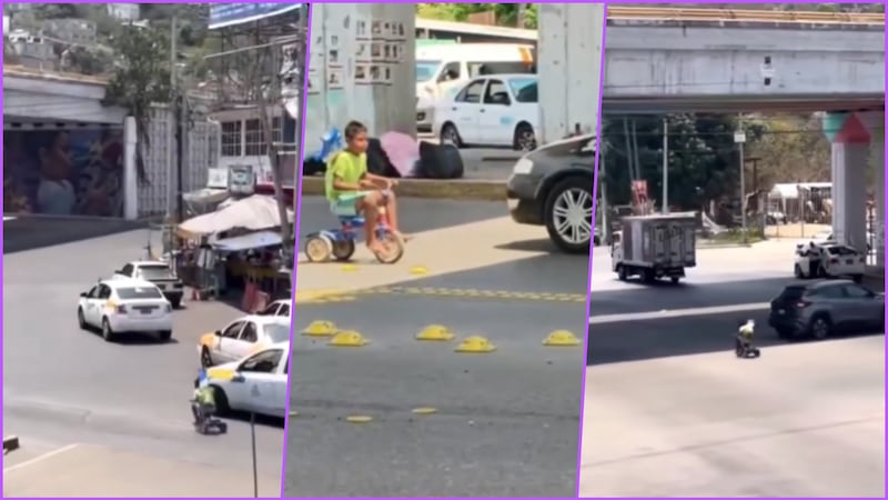VIDEO: Niño de 8 años pone en riesgo su vida al cruzar el puerto de Acapulco en triciclo