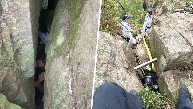 Mujer es atrapada entre rocas de media tonelada al intentar recuperar su celular