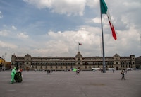 Ajolotes luminosos invaden el Zócalo rumbo al Mundial 2026; instalan mosaicos gigantes en edificios