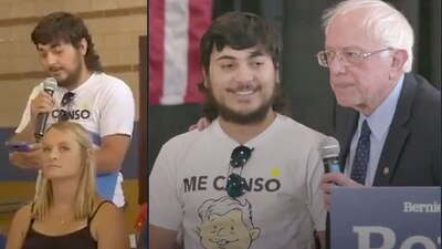 El joven, quien le preguntó a Sanders sobre el DACA, lucía una playera de AMLO