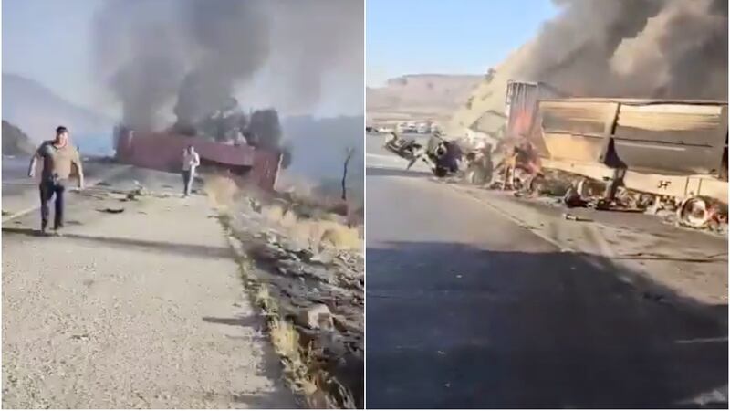 VIDEO: Choque de 5 tráilers en la vía Zacatecas-Aguascalientes deja 2 choferes muertos y 1 incendio
