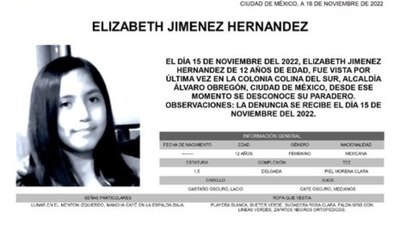 La niña Elizabeth Jiménez es buscada desde el 15 de noviembre.