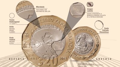 Esta es la segunda moneda de esta denominación con diseño dodecagonal y que tiene imagen latente y microtexto