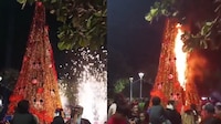 VIDEO: Captan momento en que pirotecnia incendia y destruye un monumental árbol de Navidad