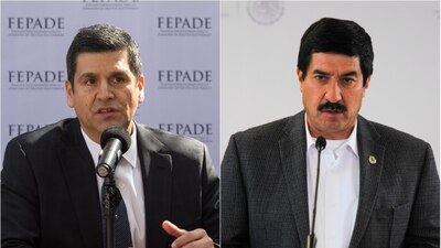 El titular de la Fepade, Héctor Díaz-Santana y el gobernador de Chihuahua, Javier Corral