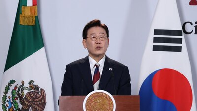 CIUDAD DE MÉXICO, 24SEPTIEMBRE2026.- Lee Jae-Myung, presidente de Corea del Sur, durante su participación en un mensaje a medios en el Salón Tesorería en Palacio Nacional.
FOTO: GRACIELA LÓPEZ/CUARTOSCURO.COM