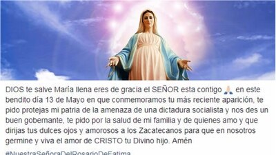 La esposa del gobernador de Zacatecas suele compartir varios mensajes con contenido religioso