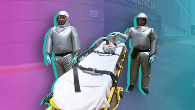 Se trata de un traje inflable diseñado con la finalidad de cuidar a paramédicos que trasladan a pacientes con el virus