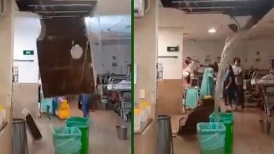 Las imágenes revelan el momento en que el plafón colapsa por la cantidad de agua que tenía acumulada