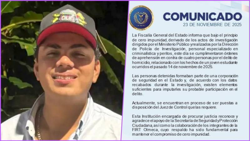 Caen 4 policías acusados del homicidio de un estudiante de Veterinaria en Tabasco