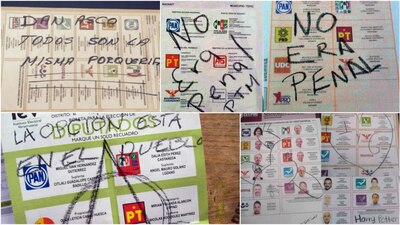 Una muestra de los votos nulos en las elecciones mexicanas pasadas.