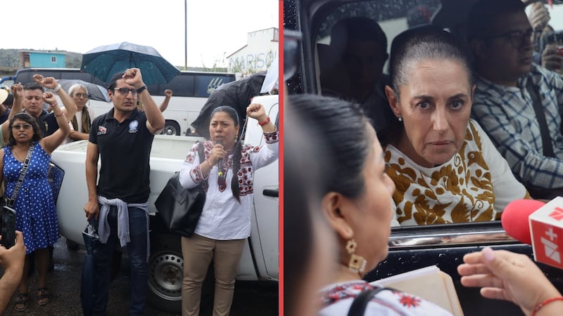 Sheinbaum es abordada por integrantes de la Sección 22 de la CNTE durante su gira por Oaxaca
