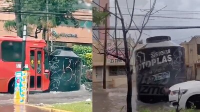 En su trayecto, el contenedor golpeó a una unidad de transporte público