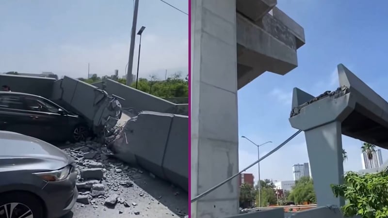 VIDEO: Puente peatonal de concreto se desploma sobre automóvil en Monterrey