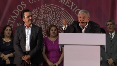 El presidente López Obrador y el gobernador veracruzano Cuitláhuac García