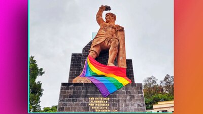 La bandera amaneció colocada en la emblemática estatua de Guanajuato