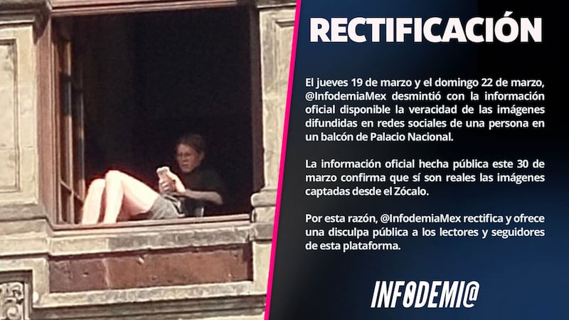 Infodemia se retracta y confirma que es real la imagen de mujer tomando el sol en Palacio Nacional
