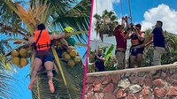 Rescatan a hombre que quedó colgado en una palmera tras practicar paracaidismo